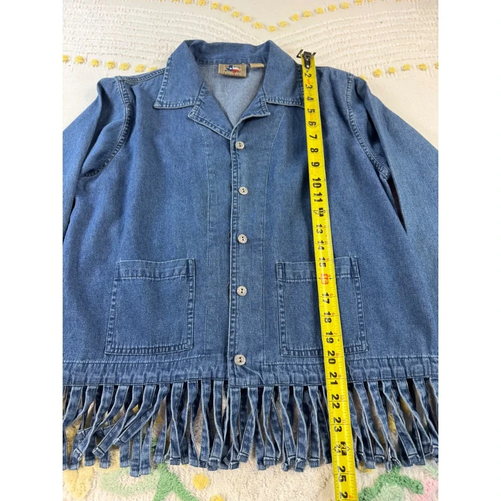 Dont Mess With Texas Denim Fringe Maxi Dress and Jacket Set Blue Medium Vintage